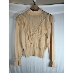 Zara M Victorian Gauze Lace Blouse High Neck Ruffle Cottagecore Prairie Romantic